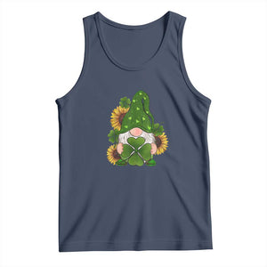 St Patrick's Day Cute Gnomes Tank Top Holding Shamrock Sunflower TS02 Navy Print Your Wear