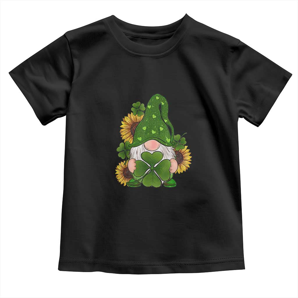 St Patrick's Day Cute Gnomes Toddler T Shirt Holding Shamrock Sunflower TS02 Black Print Your Wear