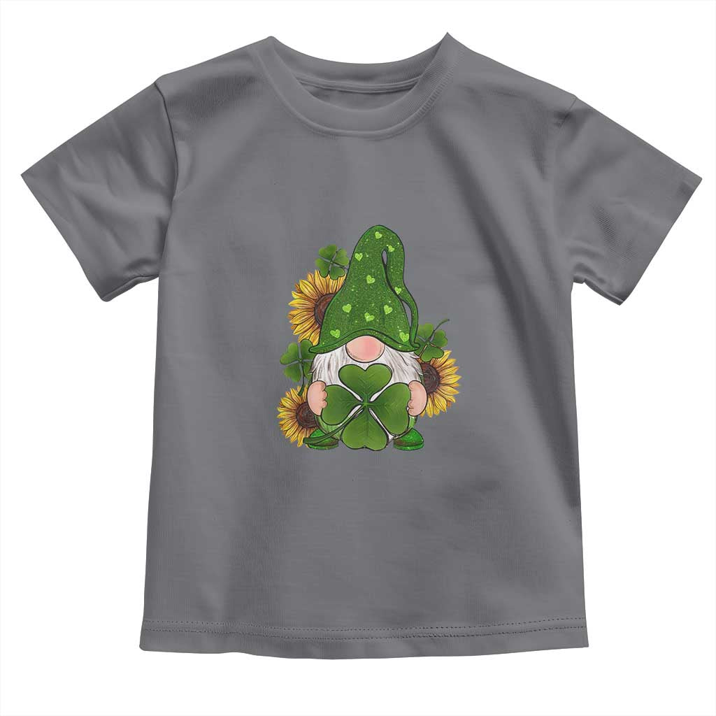 St Patrick's Day Cute Gnomes Toddler T Shirt Holding Shamrock Sunflower TS02 Charcoal Print Your Wear