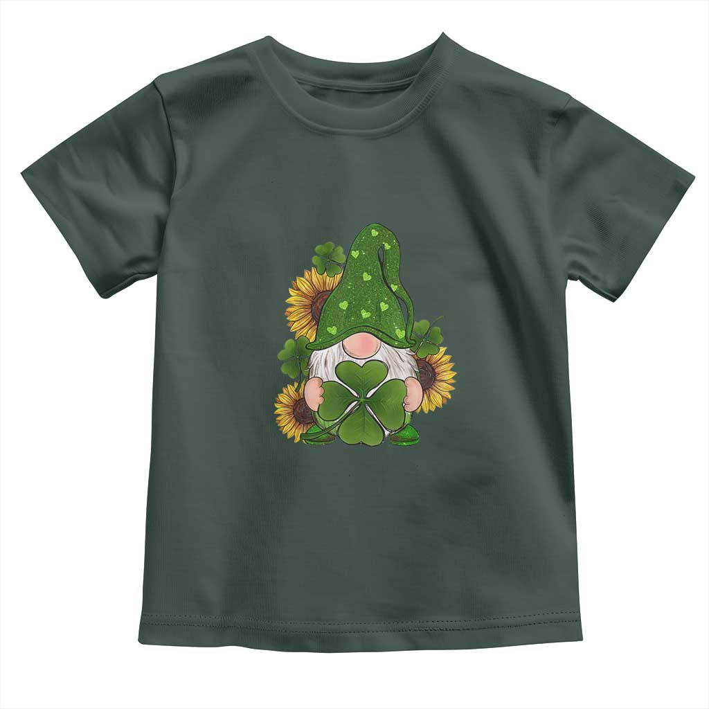 St Patrick's Day Cute Gnomes Toddler T Shirt Holding Shamrock Sunflower TS02 Dark Forest Green Print Your Wear