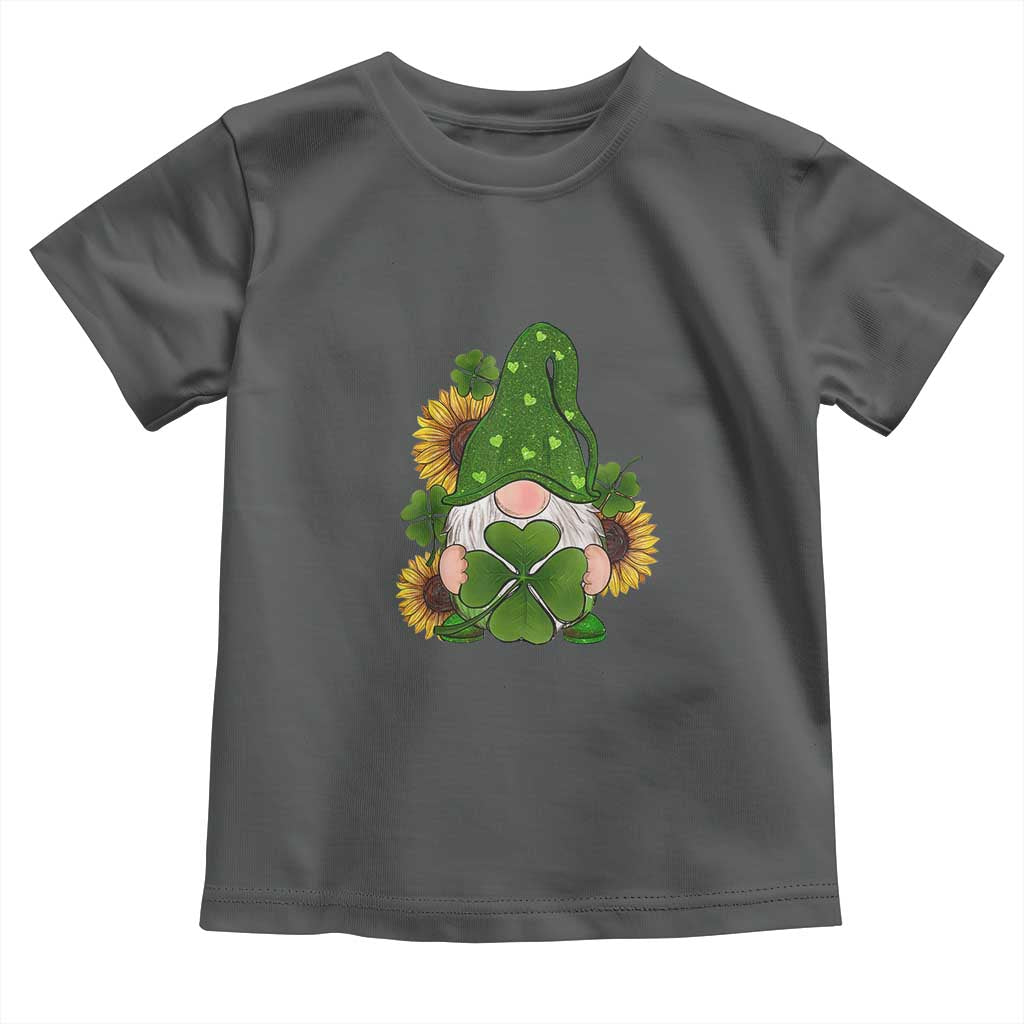St Patrick's Day Cute Gnomes Toddler T Shirt Holding Shamrock Sunflower TS02 Dark Heather Print Your Wear