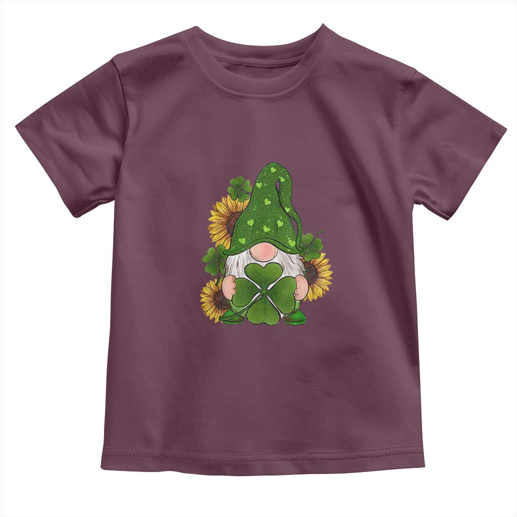 St Patrick's Day Cute Gnomes Toddler T Shirt Holding Shamrock Sunflower TS02 Maroon Print Your Wear