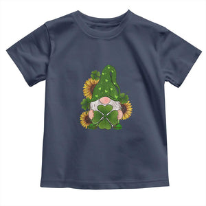 St Patrick's Day Cute Gnomes Toddler T Shirt Holding Shamrock Sunflower TS02 Navy Print Your Wear