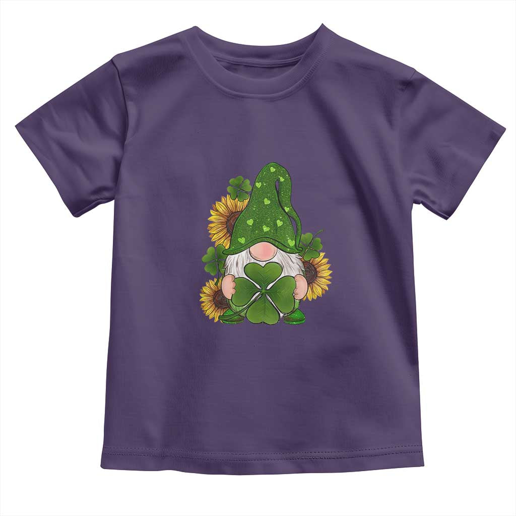 St Patrick's Day Cute Gnomes Toddler T Shirt Holding Shamrock Sunflower TS02 Purple Print Your Wear