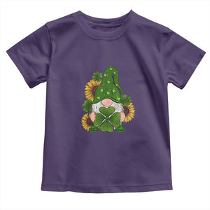 St Patrick's Day Cute Gnomes Toddler T Shirt Holding Shamrock Sunflower TS02 Purple Print Your Wear