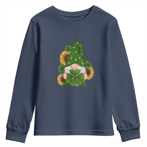 St Patrick's Day Cute Gnomes Youth Sweatshirt Holding Shamrock Sunflower TS02 Navy Print Your Wear