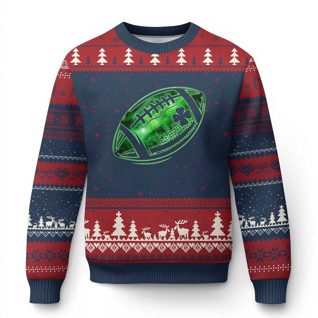 Lucky Shamrock Football Ugly Christmas Sweater Irish Clover St Patricks Day Sport Lover TS02 Navy Red Print Your Wear
