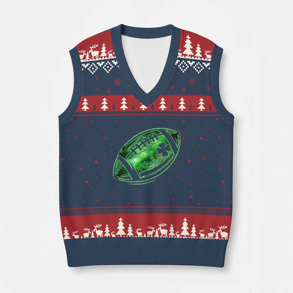 Lucky Shamrock Football V-Neck Knit Sweater Vest Irish Clover St Patricks Day Sport Lover TS02 Navy Red Print Your Wear