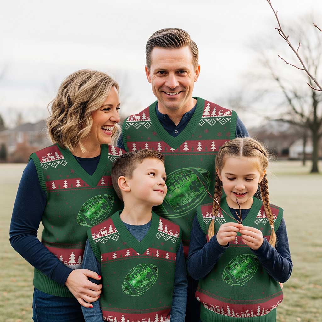 Lucky Shamrock Football V-Neck Knit Sweater Vest Irish Clover St Patricks Day Sport Lover TS02 Red Green Print Your Wear