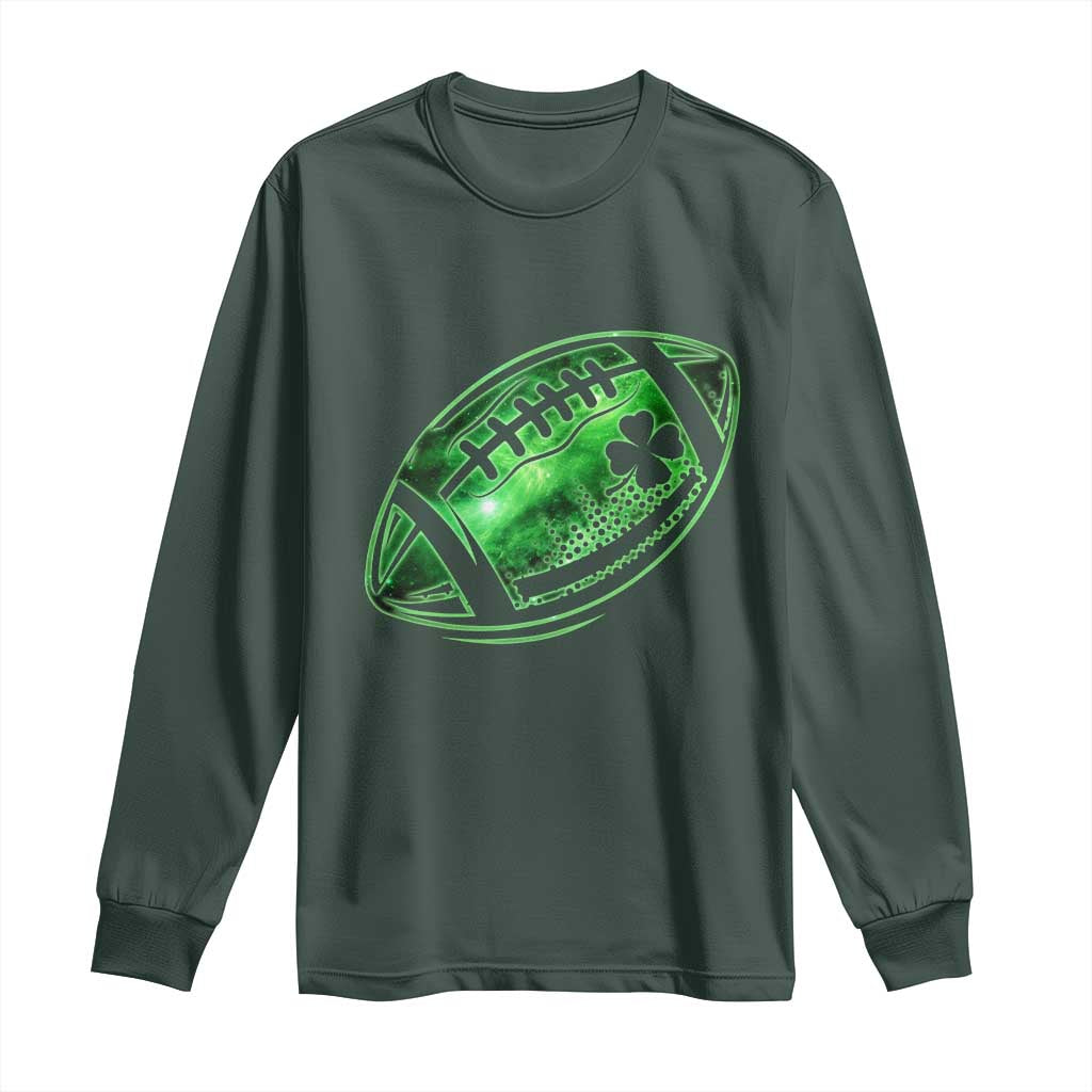 Lucky Shamrock Football Long Sleeve Shirt Irish Clover St Patricks Day Sport Lover TS02 Dark Forest Green Print Your Wear
