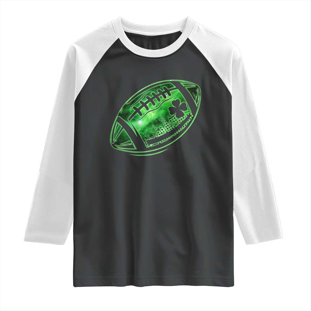 Lucky Shamrock Football Raglan Shirt Irish Clover St Patricks Day Sport Lover TS02 Black White Print Your Wear