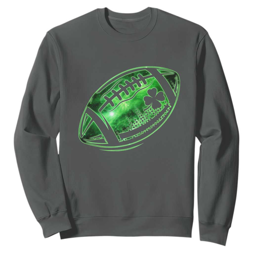Lucky Shamrock Football Sweatshirt Irish Clover St Patricks Day Sport Lover TS02 Dark Heather Print Your Wear