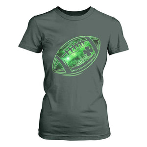 Lucky Shamrock Football T Shirt For Women Irish Clover St Patricks Day Sport Lover TS02 Dark Forest Green Print Your Wear