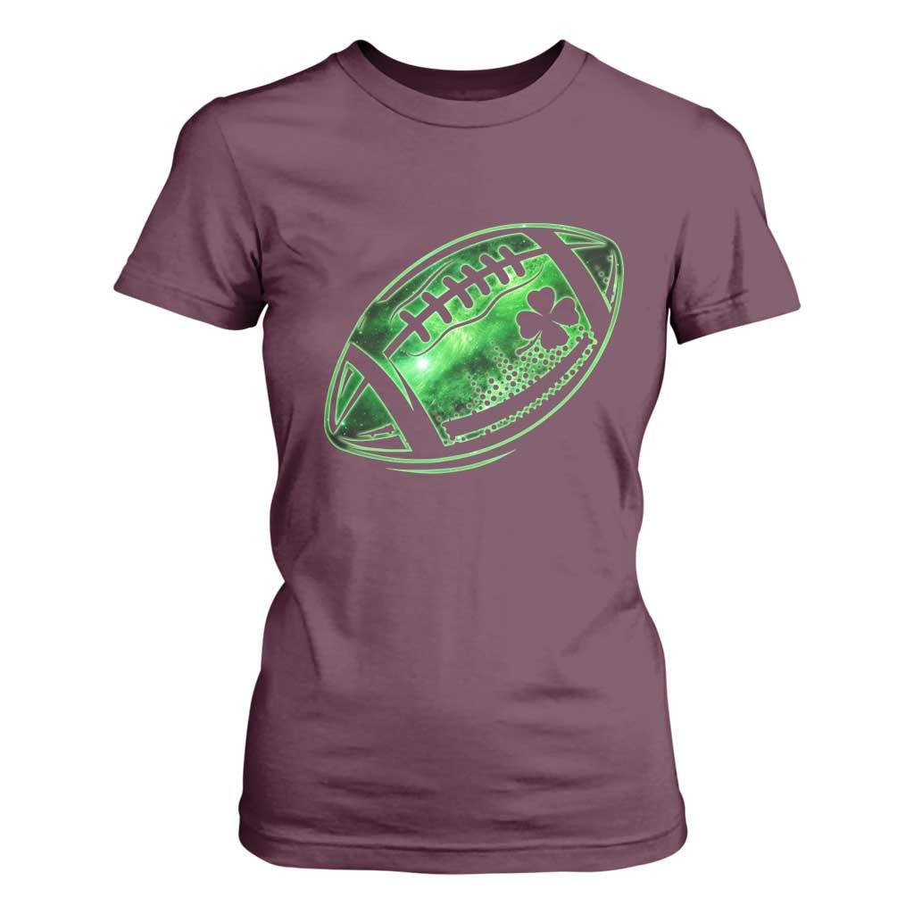 Lucky Shamrock Football T Shirt For Women Irish Clover St Patricks Day Sport Lover TS02 Maroon Print Your Wear