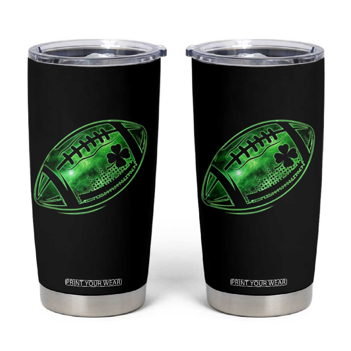 Lucky Shamrock Football Tumbler Cup Irish Clover St Patricks Day Sport Lover TS02 Black Print Your Wear