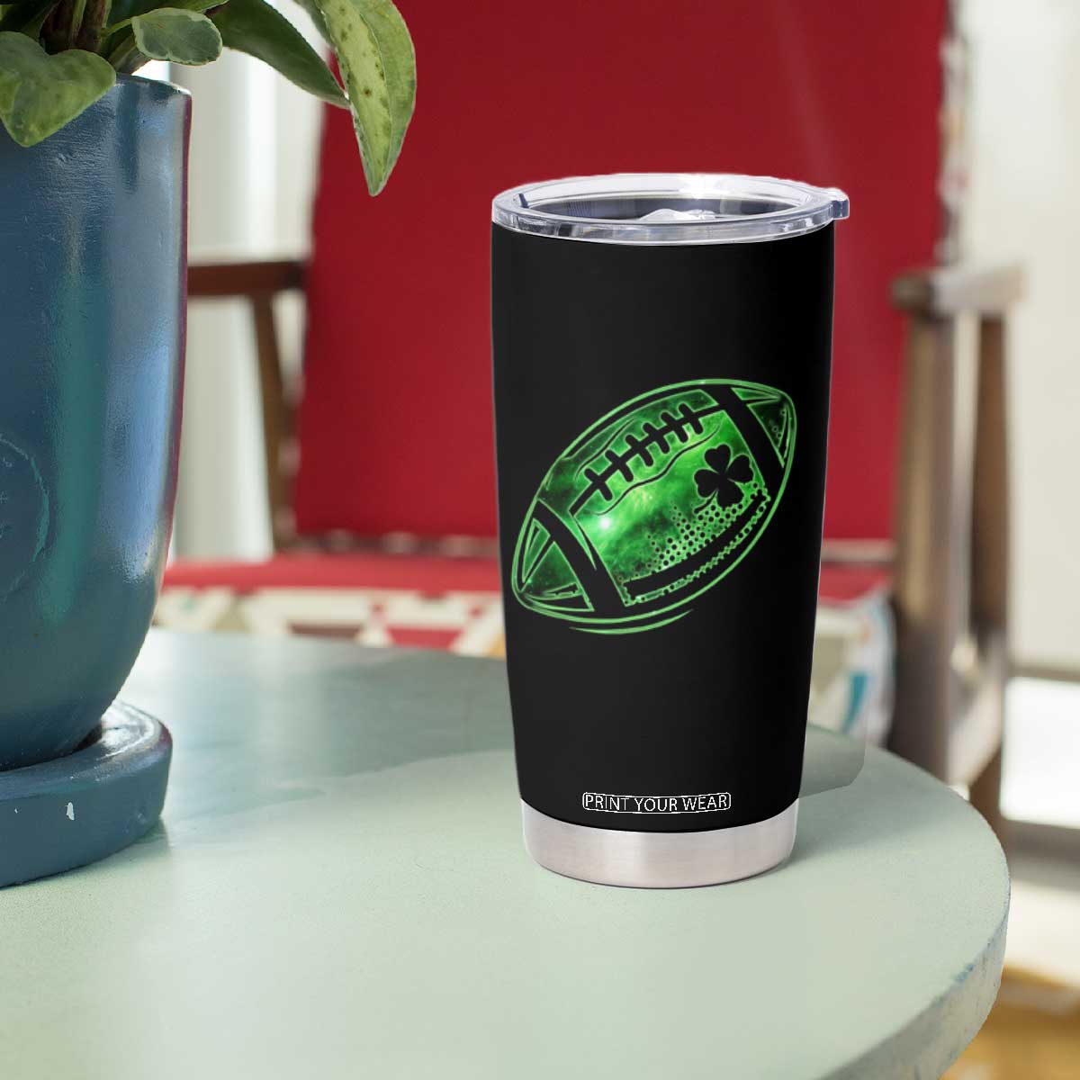 Lucky Shamrock Football Tumbler Cup Irish Clover St Patricks Day Sport Lover TS02 Print Your Wear