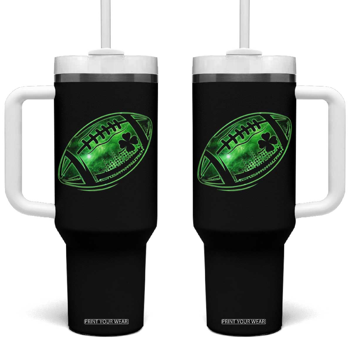 Lucky Shamrock Football Tumbler With Handle Irish Clover St Patricks Day Sport Lover TS02 One Size: 40 oz Black Print Your Wear