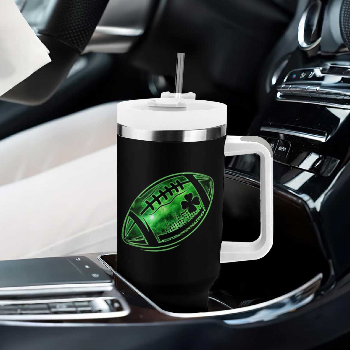 Lucky Shamrock Football Tumbler With Handle Irish Clover St Patricks Day Sport Lover TS02 Print Your Wear