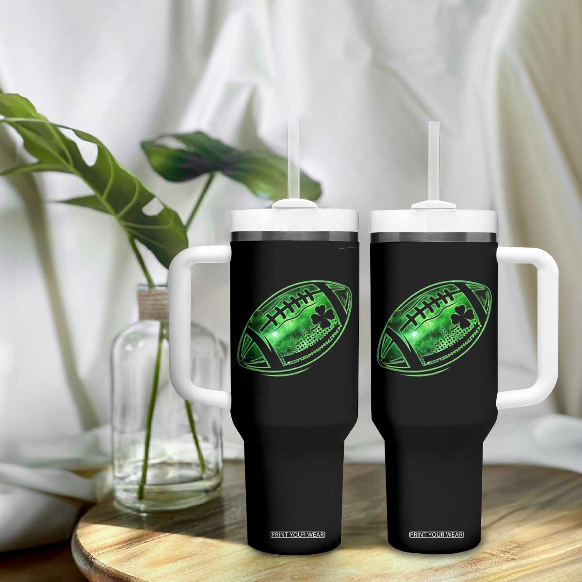 Lucky Shamrock Football Tumbler With Handle Irish Clover St Patricks Day Sport Lover TS02 Print Your Wear