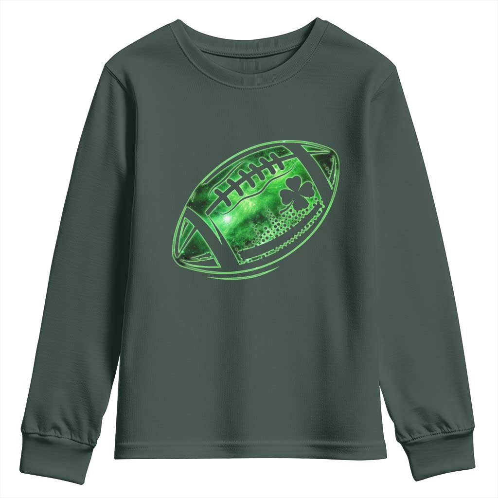 Lucky Shamrock Football Youth Sweatshirt Irish Clover St Patricks Day Sport Lover TS02 Dark Forest Green Print Your Wear
