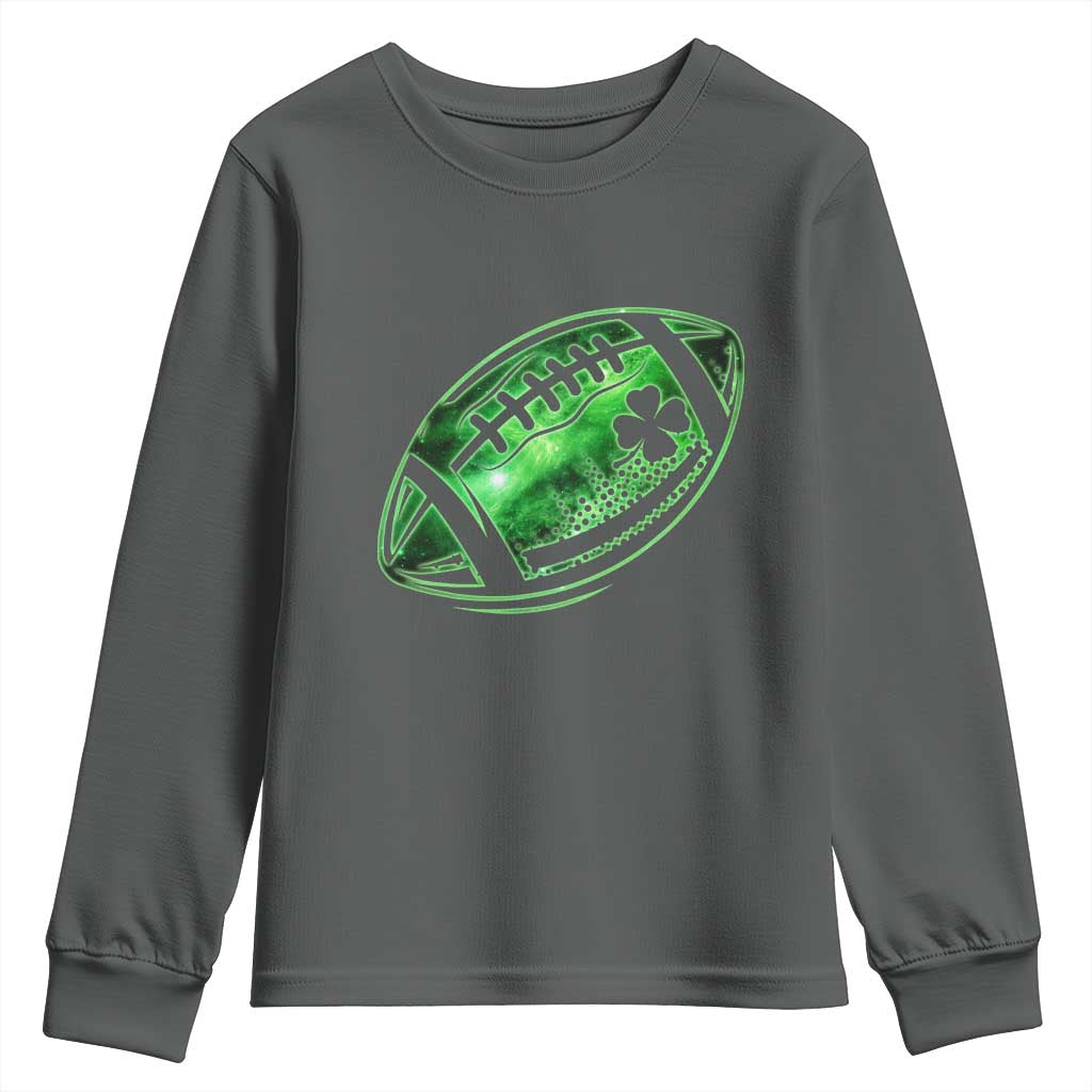Lucky Shamrock Football Youth Sweatshirt Irish Clover St Patricks Day Sport Lover TS02 Dark Heather Print Your Wear