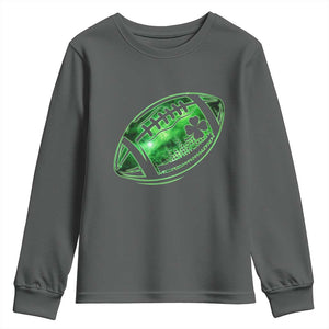 Lucky Shamrock Football Youth Sweatshirt Irish Clover St Patricks Day Sport Lover TS02 Dark Heather Print Your Wear