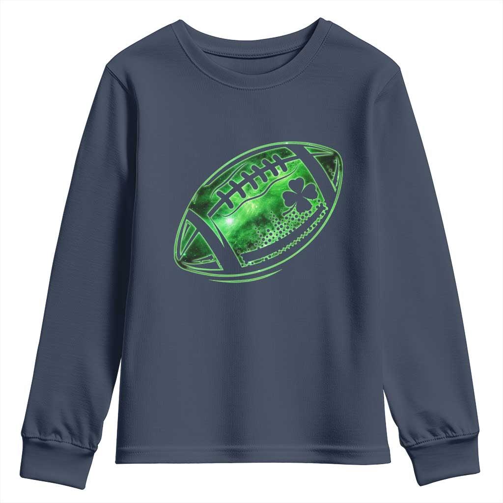 Lucky Shamrock Football Youth Sweatshirt Irish Clover St Patricks Day Sport Lover TS02 Navy Print Your Wear