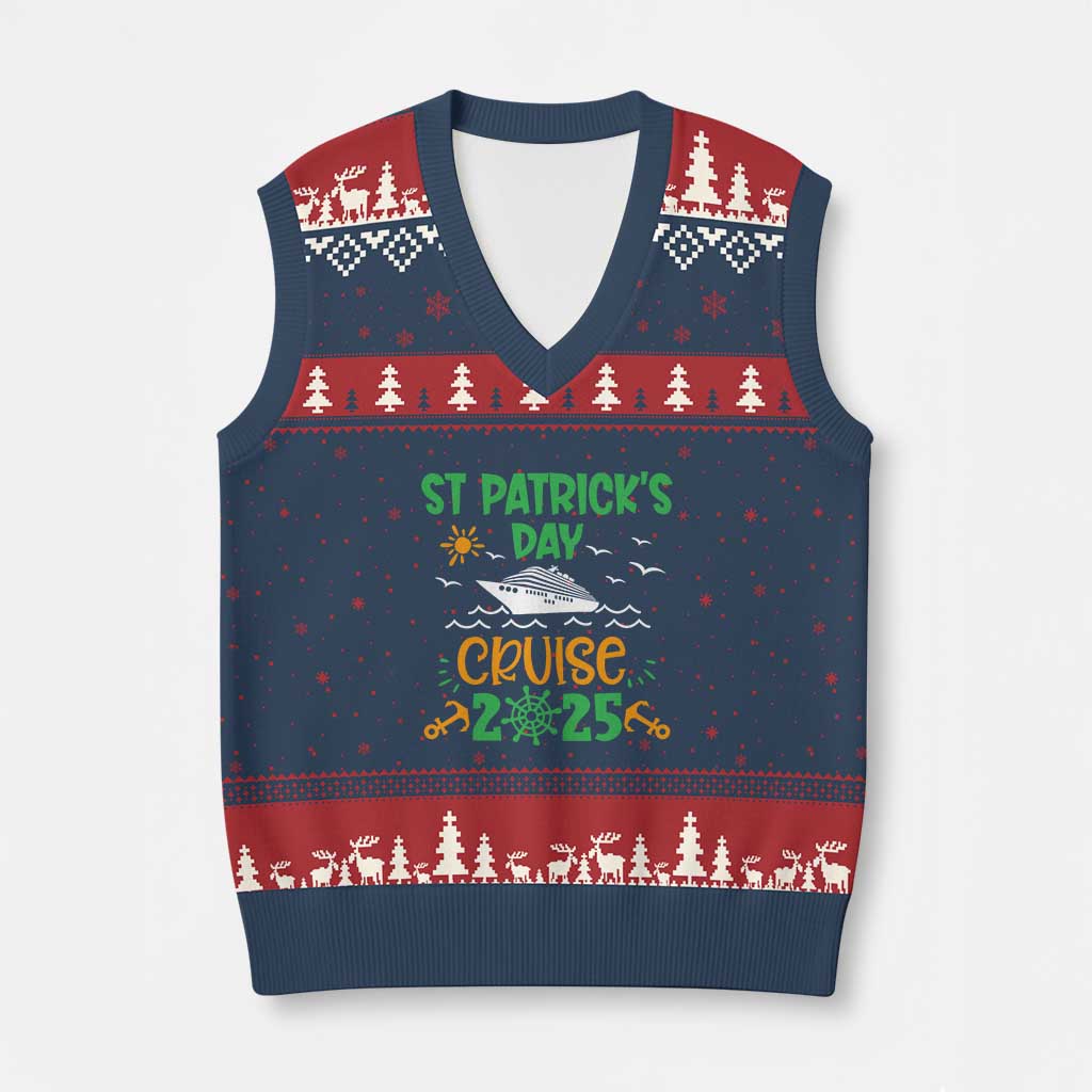 St Patricks Day Cruise Squad 2025 Matching Family V-Neck Knit Sweater Vest TS02 Navy Red Print Your Wear