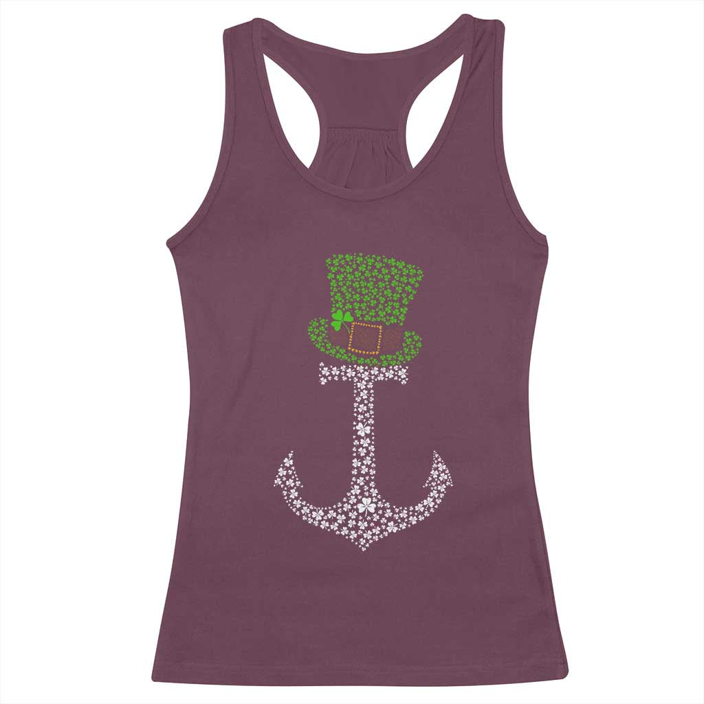 Lucky Shamrock Anchor Racerback Tank Top Leprechaun Cruise Squad St. Patrick's Day TS02 Maroon Print Your Wear