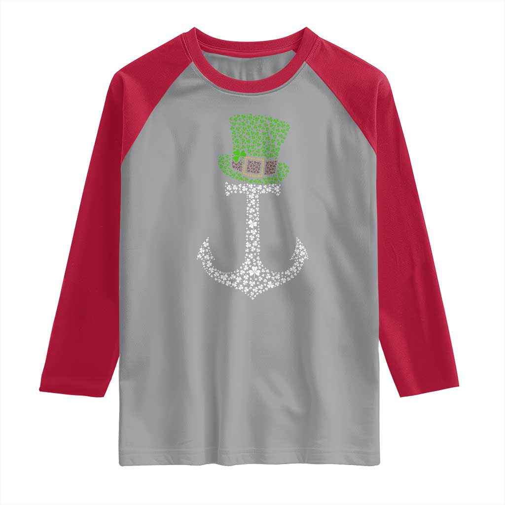 Lucky Shamrock Anchor Raglan Shirt Leprechaun Cruise Squad St. Patrick's Day TS02 Sport Gray Red Print Your Wear