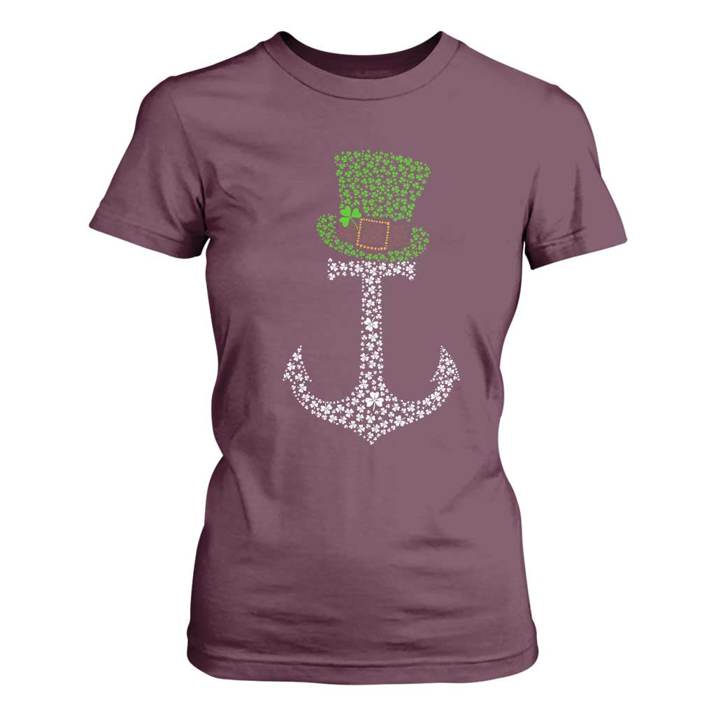Lucky Shamrock Anchor T Shirt For Women Leprechaun Cruise Squad St. Patrick's Day TS02 Maroon Print Your Wear