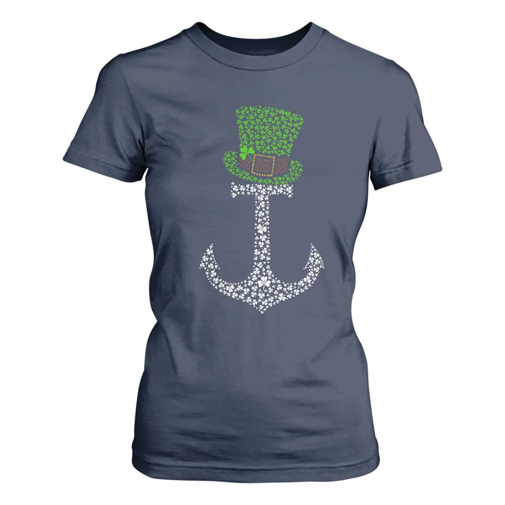 Lucky Shamrock Anchor T Shirt For Women Leprechaun Cruise Squad St. Patrick's Day TS02 Navy Print Your Wear