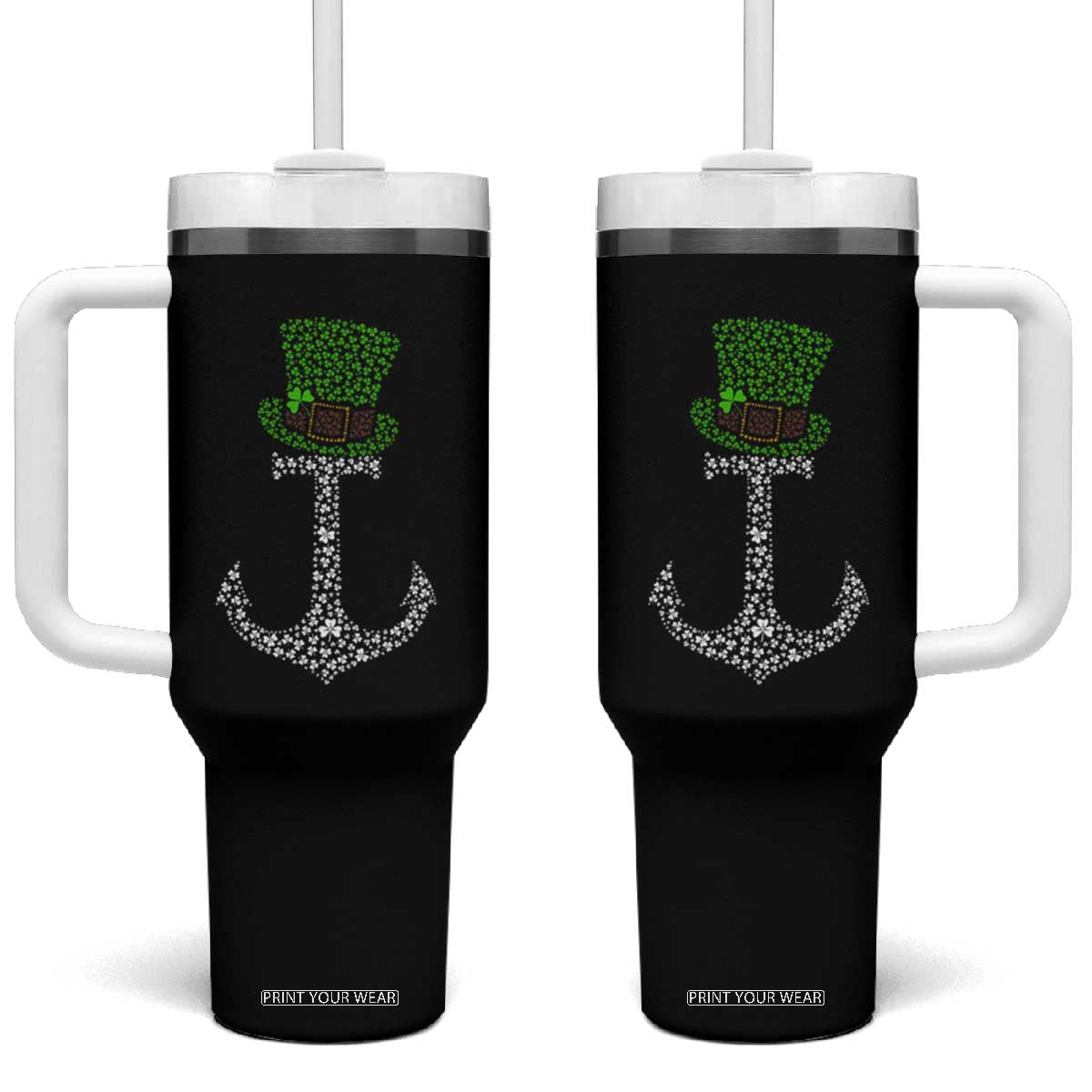 Lucky Shamrock Anchor Tumbler With Handle Leprechaun Cruise Squad St. Patrick's Day TS02 One Size: 40 oz Black Print Your Wear