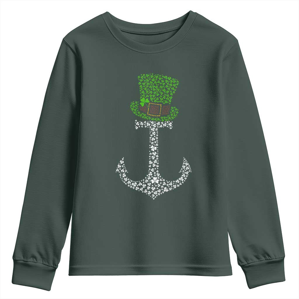 Lucky Shamrock Anchor Youth Sweatshirt Leprechaun Cruise Squad St. Patrick's Day TS02 Dark Forest Green Print Your Wear