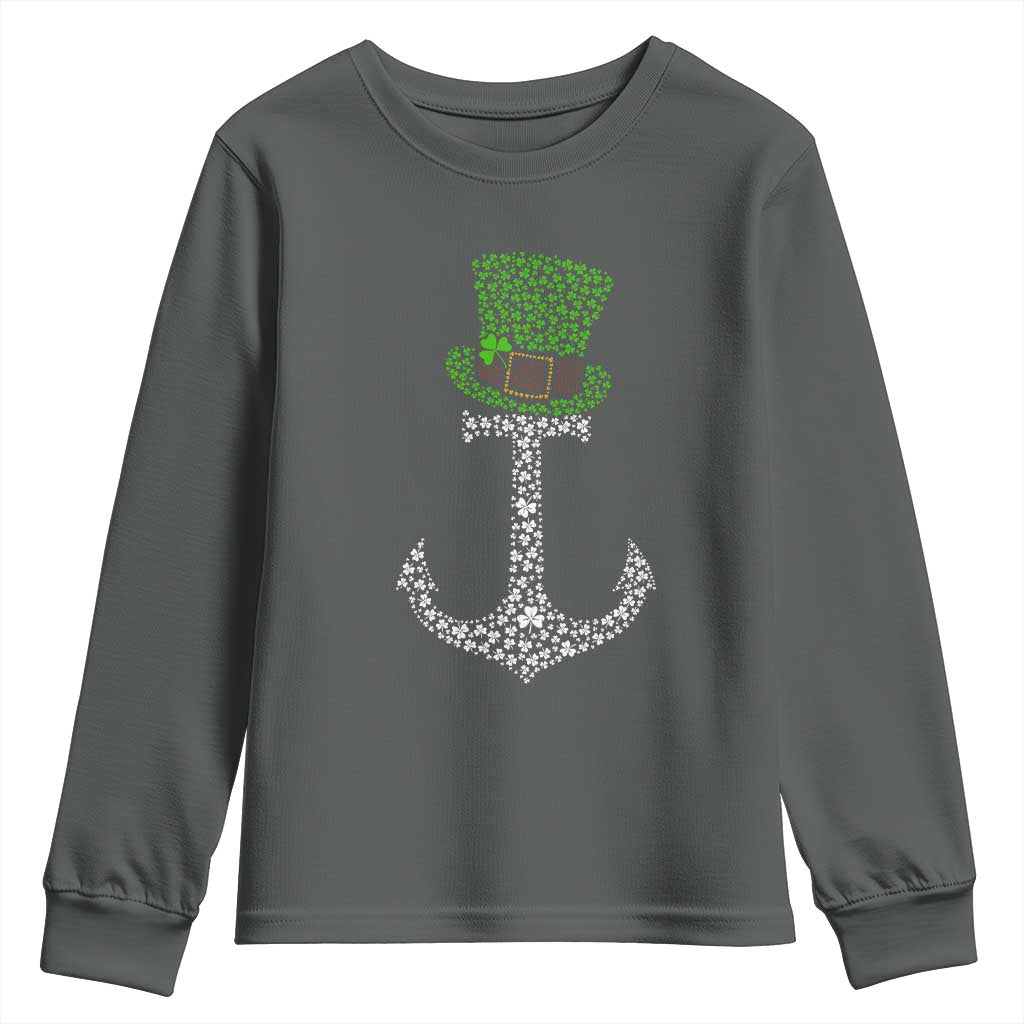Lucky Shamrock Anchor Youth Sweatshirt Leprechaun Cruise Squad St. Patrick's Day TS02 Dark Heather Print Your Wear