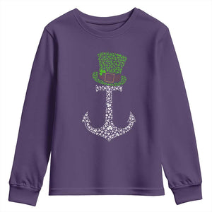 Lucky Shamrock Anchor Youth Sweatshirt Leprechaun Cruise Squad St. Patrick's Day TS02 Purple Print Your Wear