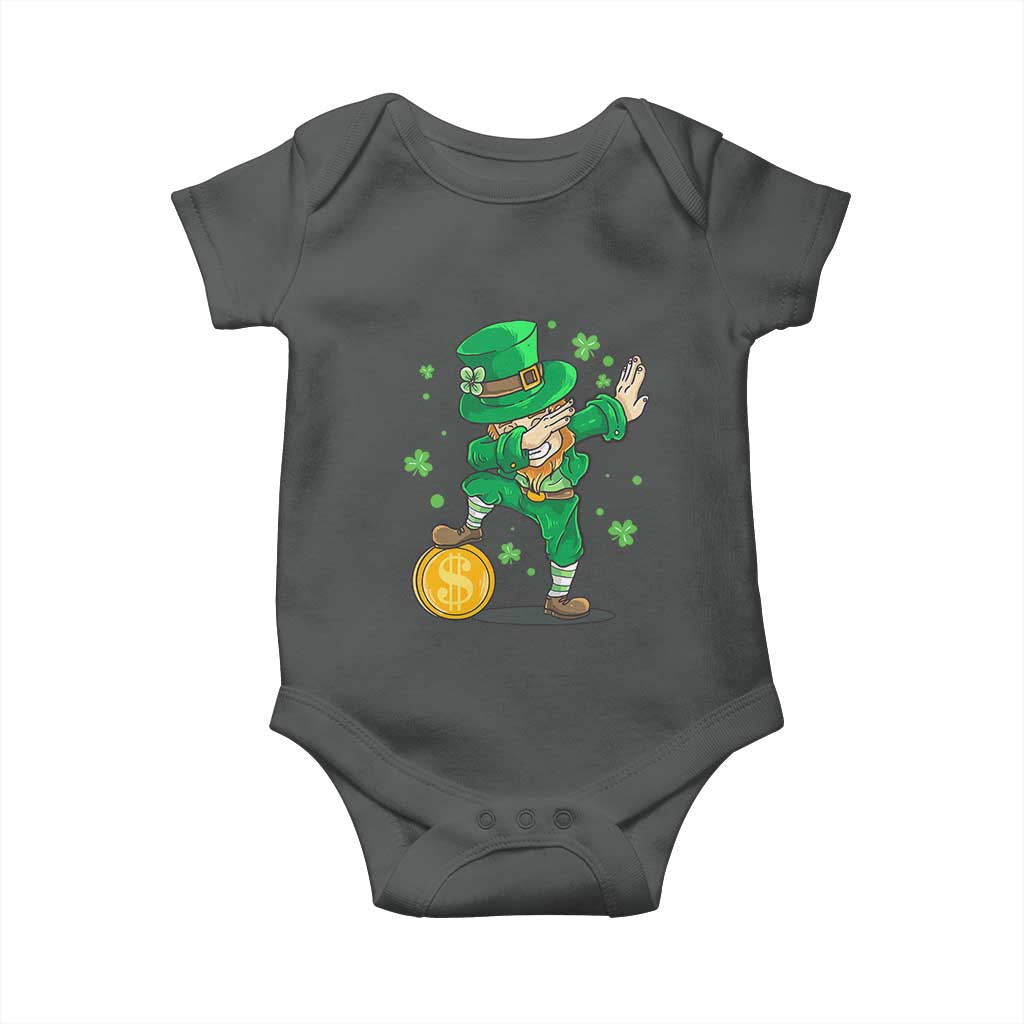 Cute Dabbing Leprechaun Baby Onesie Funny St Patricks Day TS02 Dark Heather Print Your Wear