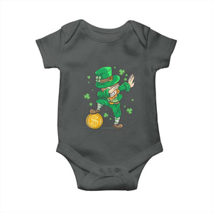 Cute Dabbing Leprechaun Baby Onesie Funny St Patricks Day TS02 Dark Heather Print Your Wear
