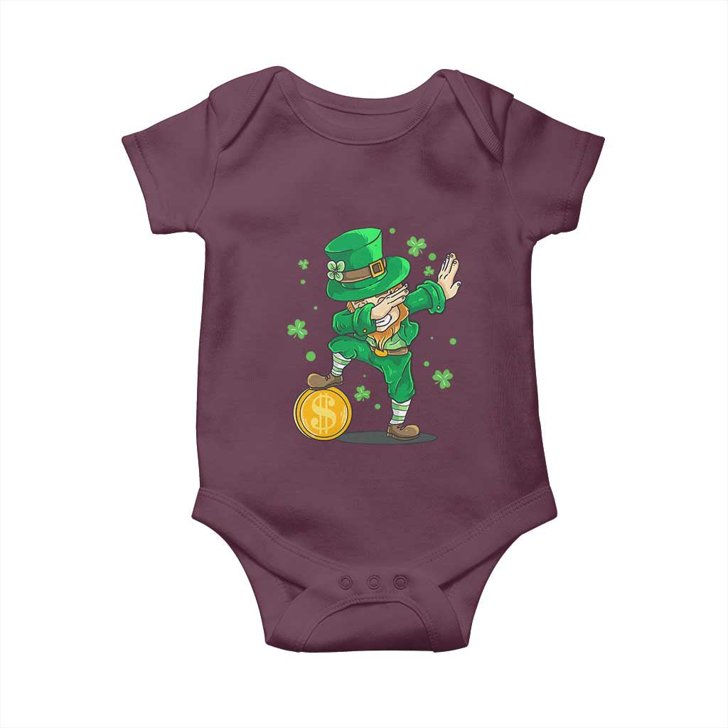 Cute Dabbing Leprechaun Baby Onesie Funny St Patricks Day TS02 Maroon Print Your Wear