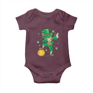 Cute Dabbing Leprechaun Baby Onesie Funny St Patricks Day TS02 Maroon Print Your Wear