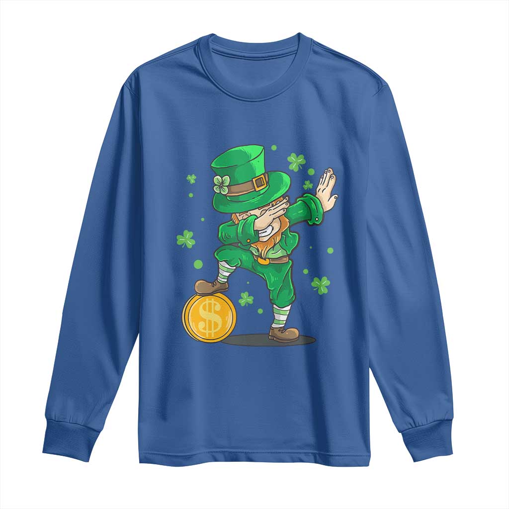 Cute Dabbing Leprechaun Long Sleeve Shirt Funny St Patricks Day TS02 Royal Blue Print Your Wear