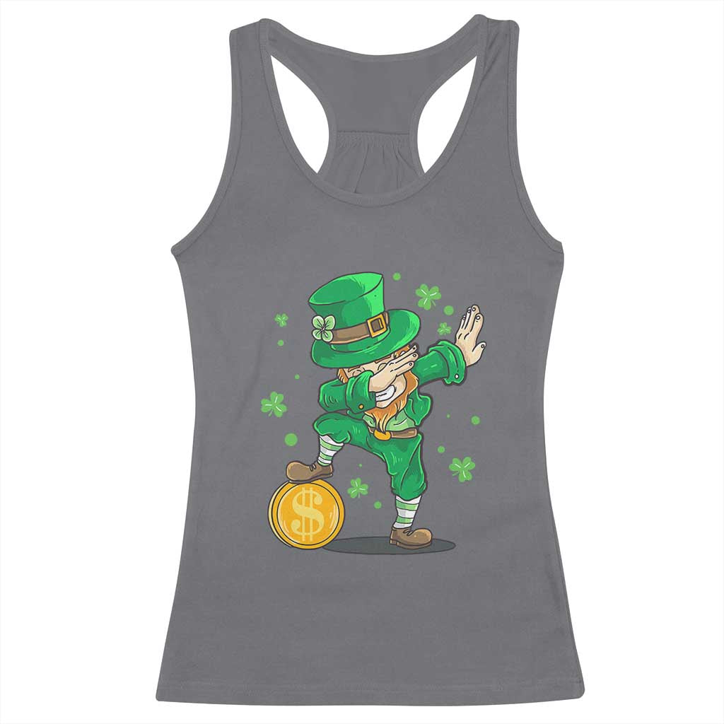 Cute Dabbing Leprechaun Racerback Tank Top Funny St Patricks Day TS02 Charcoal Print Your Wear