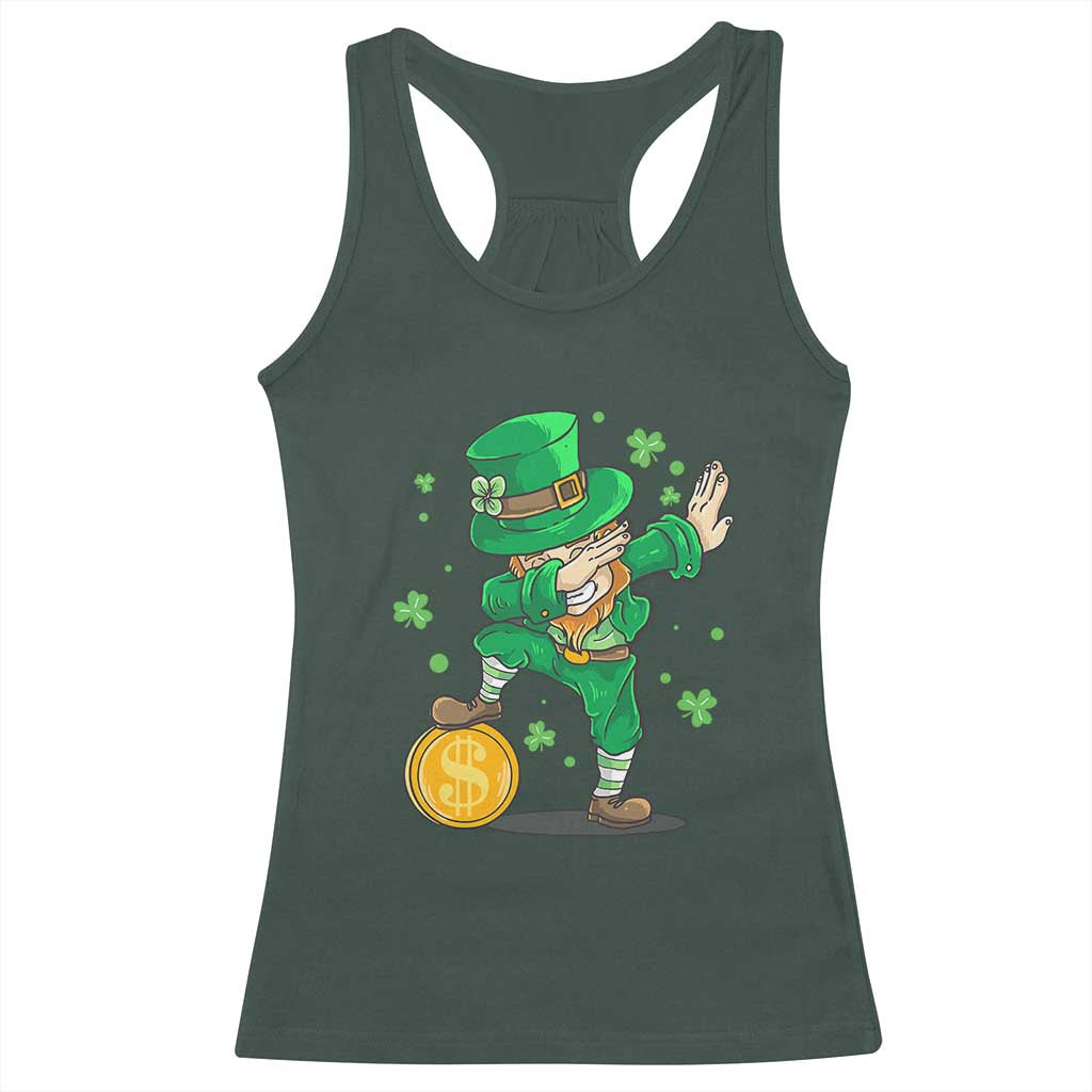 Cute Dabbing Leprechaun Racerback Tank Top Funny St Patricks Day TS02 Dark Forest Green Print Your Wear