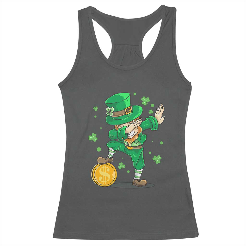 Cute Dabbing Leprechaun Racerback Tank Top Funny St Patricks Day TS02 Dark Heather Print Your Wear