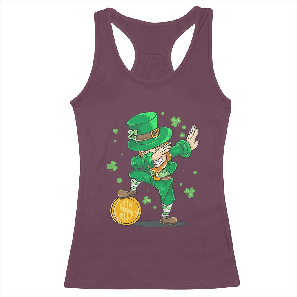 Cute Dabbing Leprechaun Racerback Tank Top Funny St Patricks Day TS02 Maroon Print Your Wear