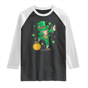 Cute Dabbing Leprechaun Raglan Shirt Funny St Patricks Day TS02 Black White Print Your Wear