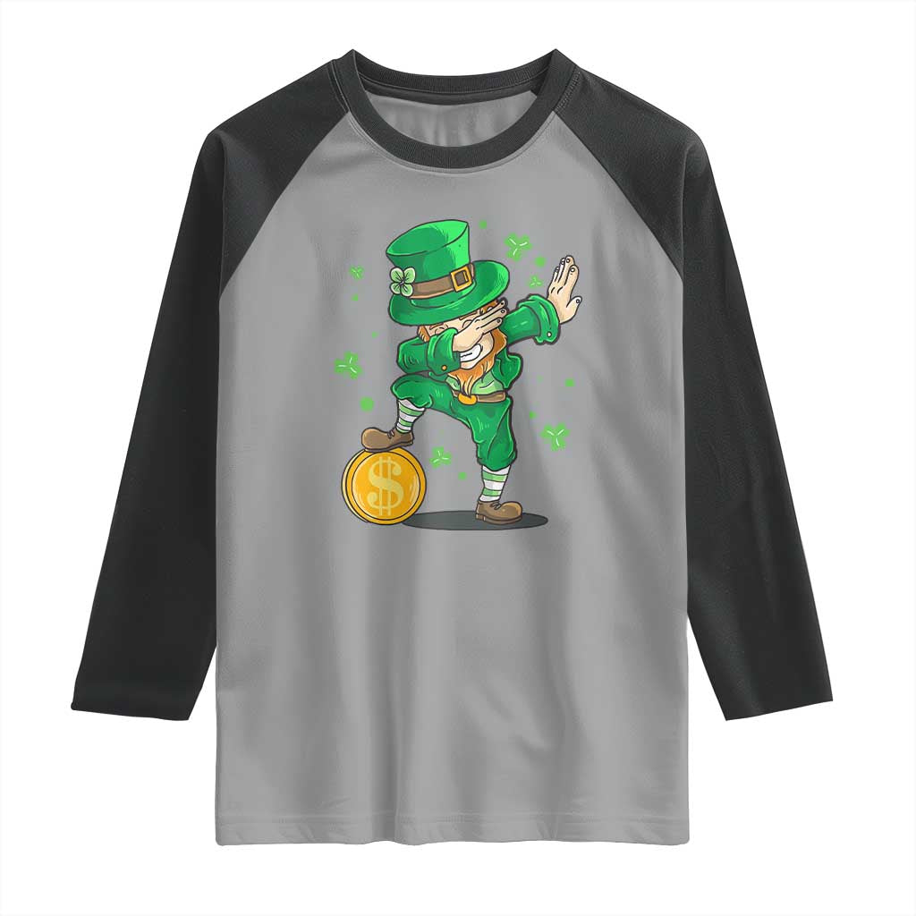 Cute Dabbing Leprechaun Raglan Shirt Funny St Patricks Day TS02 Sport Gray Black Print Your Wear