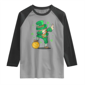 Cute Dabbing Leprechaun Raglan Shirt Funny St Patricks Day TS02 Sport Gray Black Print Your Wear