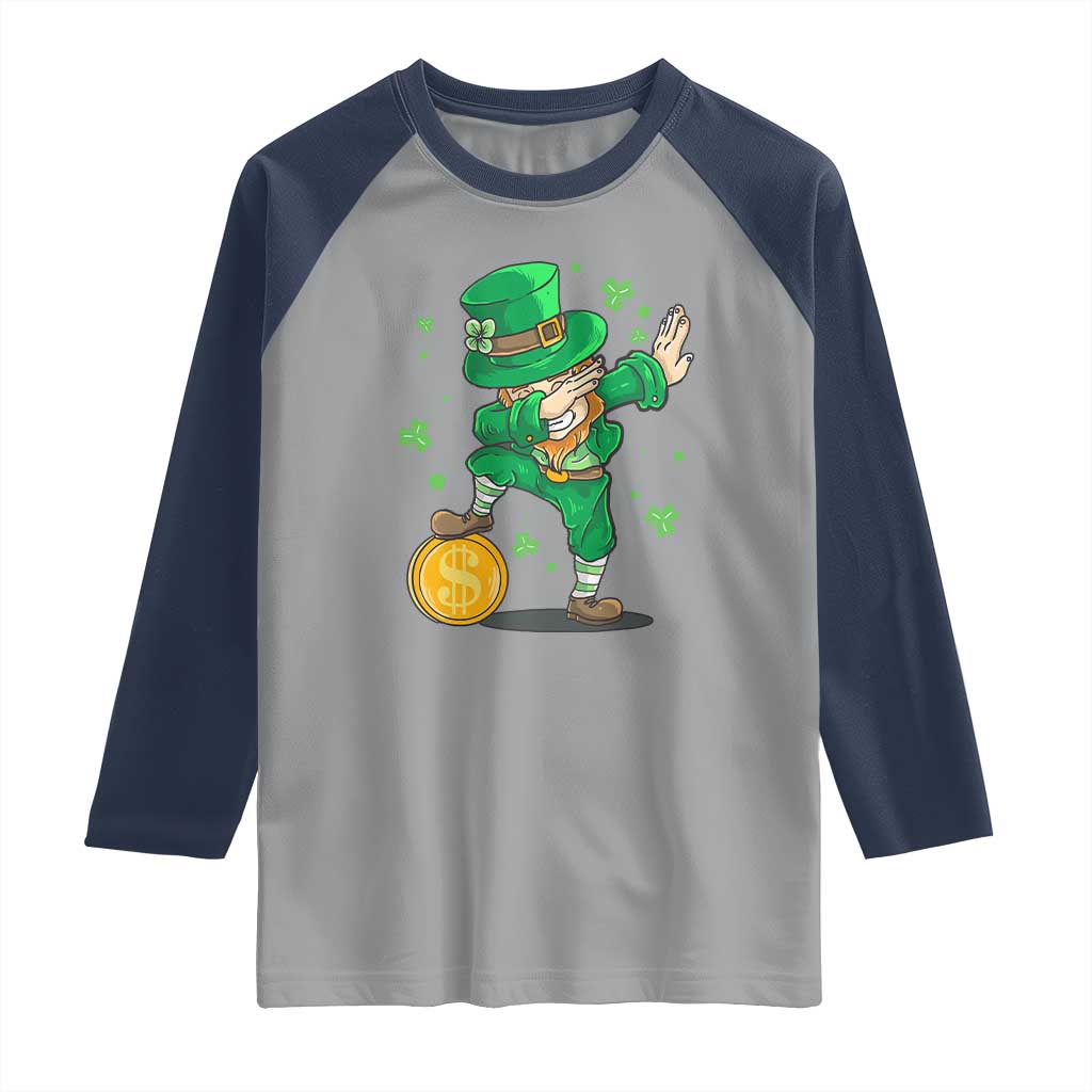 Cute Dabbing Leprechaun Raglan Shirt Funny St Patricks Day TS02 Sport Gray Navy Print Your Wear