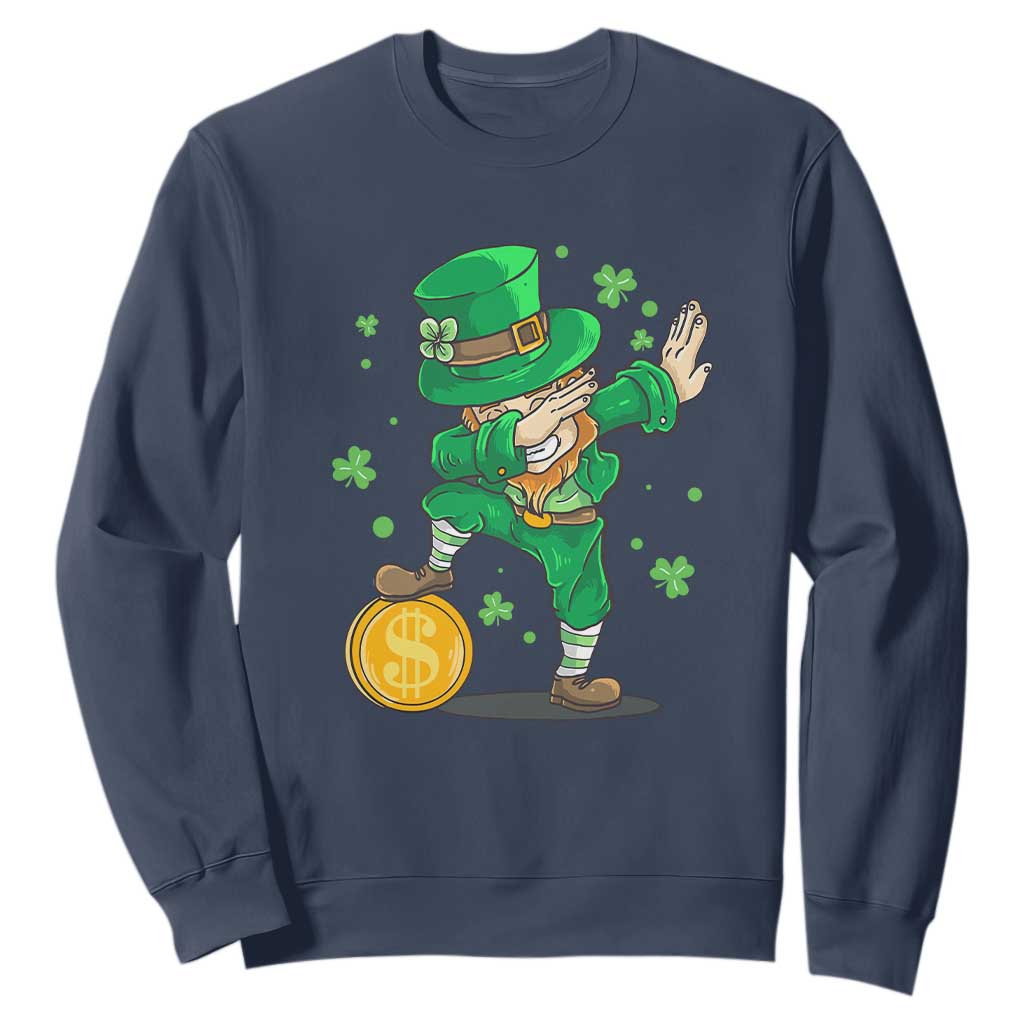 Cute Dabbing Leprechaun Sweatshirt Funny St Patricks Day TS02 Navy Print Your Wear